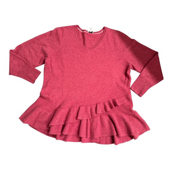 Isaac Mizrahi Live 100% Cashmere V Neck Ruffle Hem Sweater - Plus 2X - Picture 1 of 5